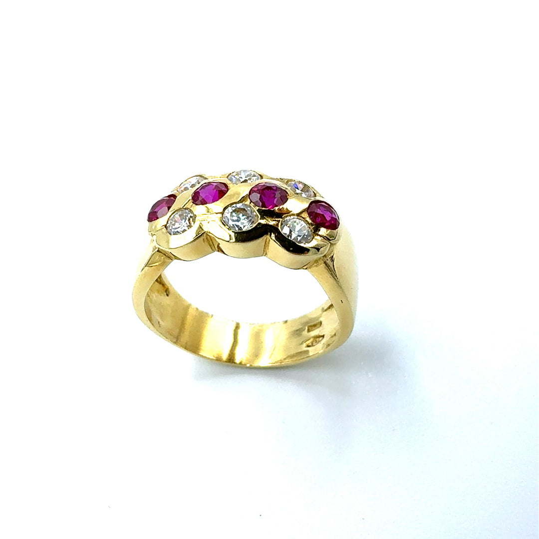 Anello Fascia  Oro Giallo  Zirconi  Bianchi  e Rossi