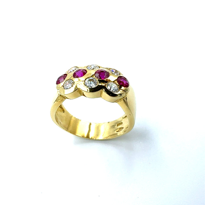 Anello Fascia  Oro Giallo  Zirconi  Bianchi  e Rossi