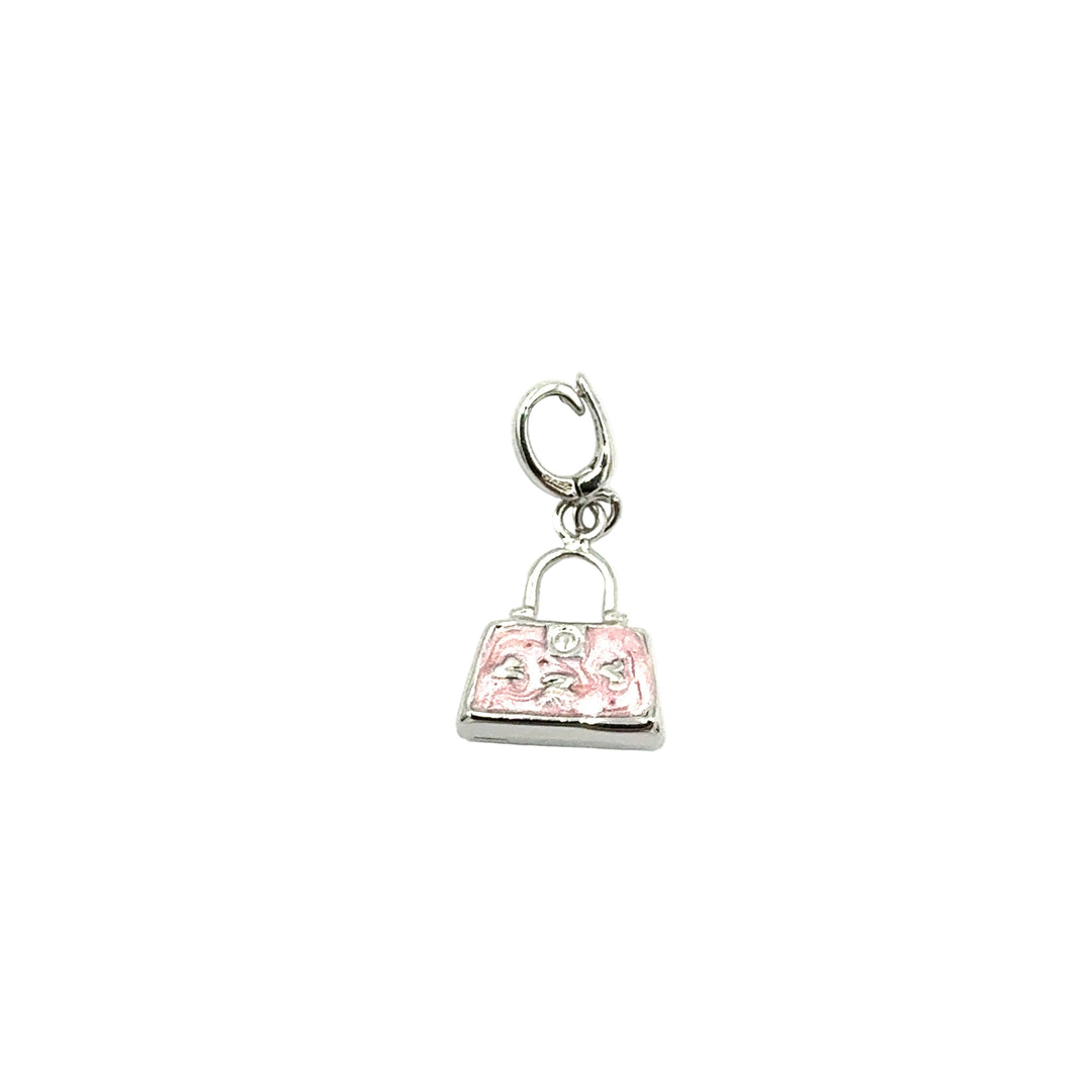 Mini Bag Pendant in White Gold and Enamel