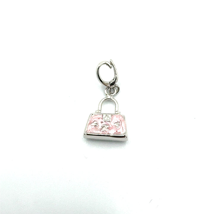 Mini Bag Pendant in White Gold and Enamel
