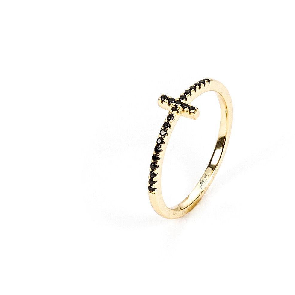 anello 4us cesare paciotti in argento dorato con zirconi neri - siciliano gioielli 