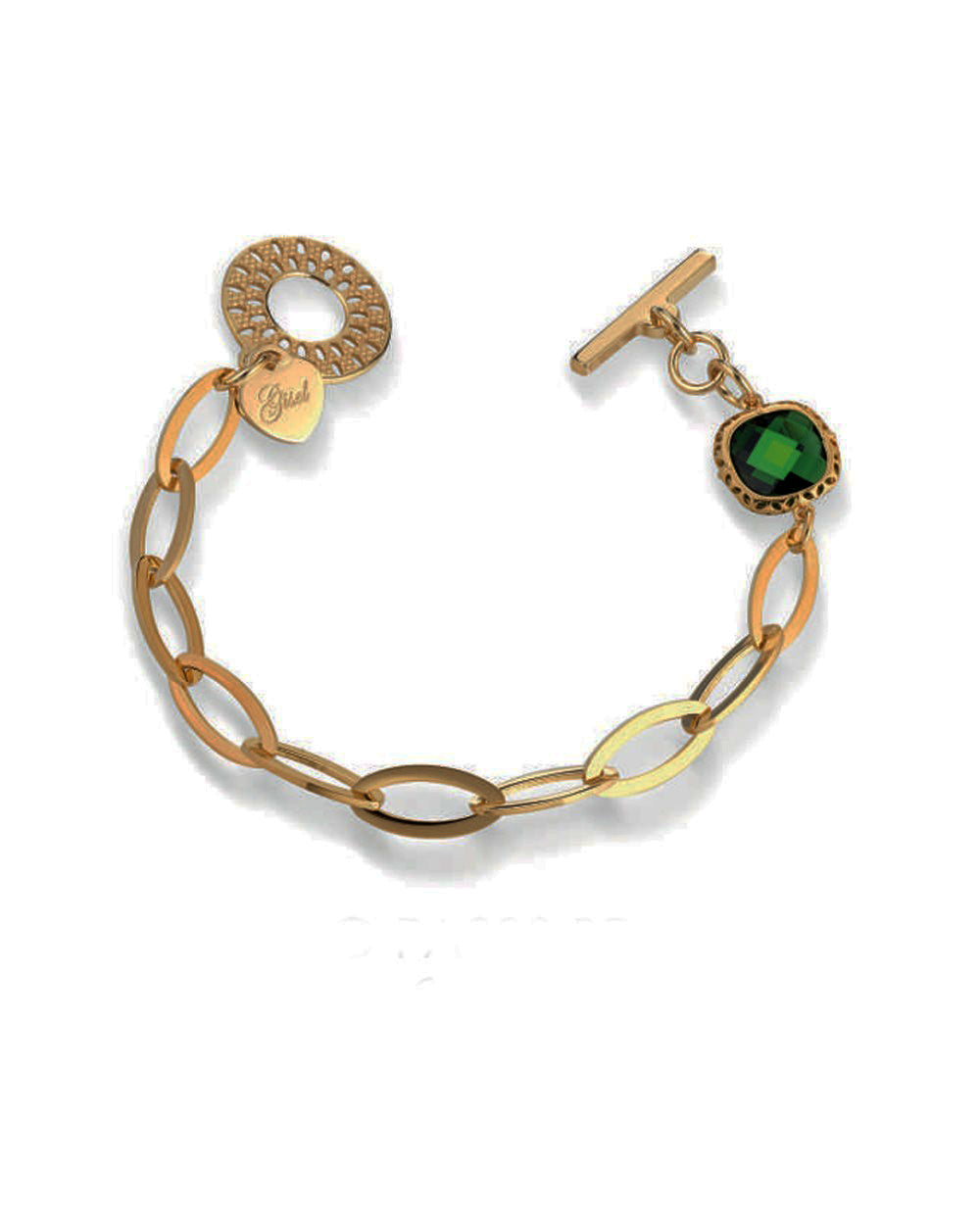 bracciale gisel ottone bronzo con pietra verde - siciliano  gioielli 