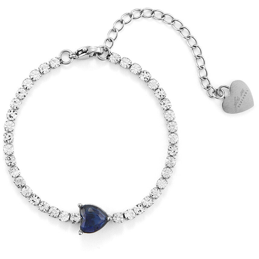 bracciale 4us cesare paciotti in accaio con cristalli  bianchi  e cuore di colore blu - siciliano gioielli 