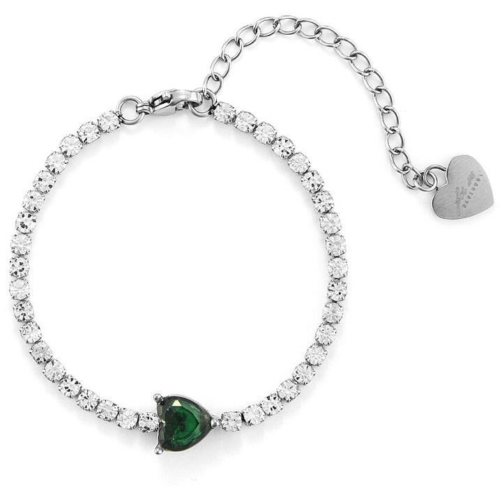 bracciale 4us cesare paciotti in accaio con cristalli bianchi e cuore di colore verde - siciliano gioielli