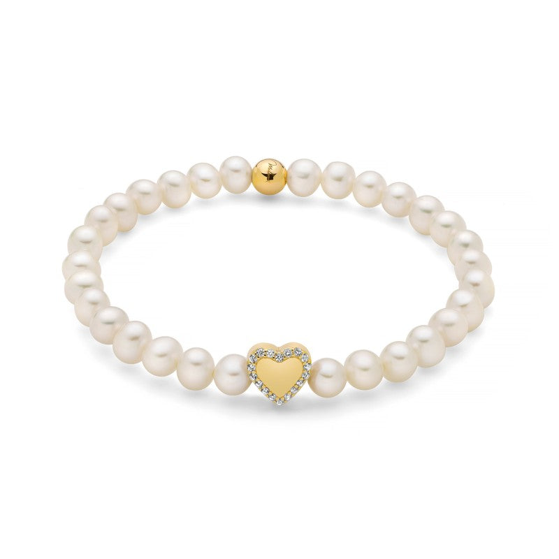 Miluna Bracciale in Argento dorato e Perle con topazi bianchi - siciliano gioielli 