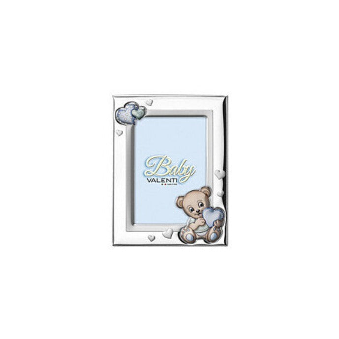 cornice valenti bimbo in argento con orsetto colorato e cuore azzurro - siciliano gioielli 