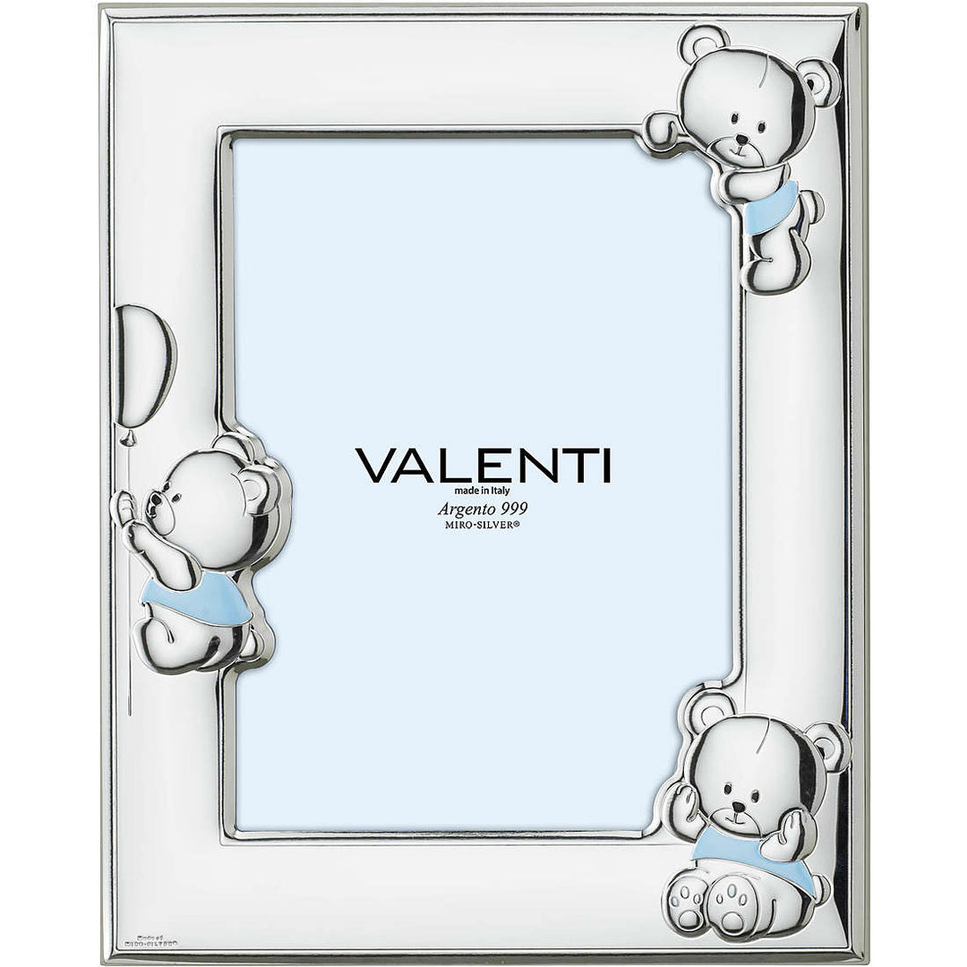 cornice portafoto in argento bimbo con orsetti di colore celeste valenti - siciliano gioielli 