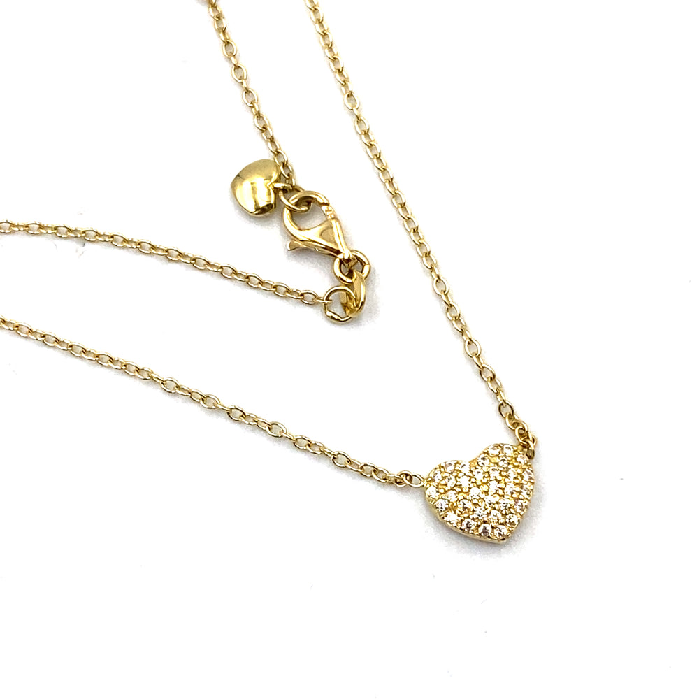 collana oro giallo con pendente cuore con zirconi siciliano gioielli