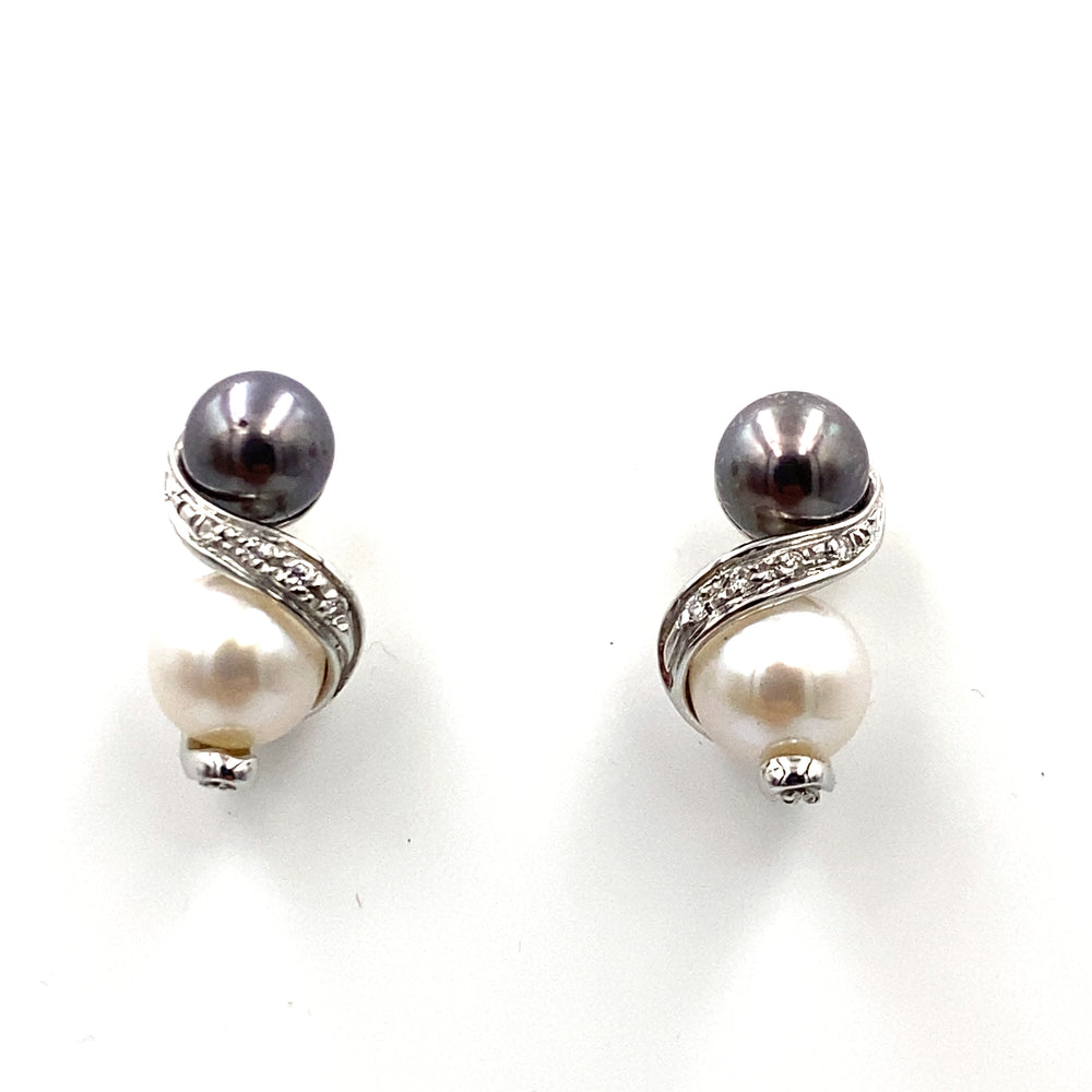 orecchini miluna oro bianco diamanti perle bianche e perle nere caben - siciliano gioielli