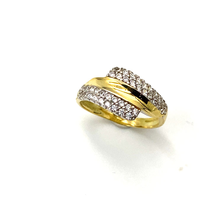 anello a fascia in oro bicolore con zirconi  bianchi siciliano  gioielli 