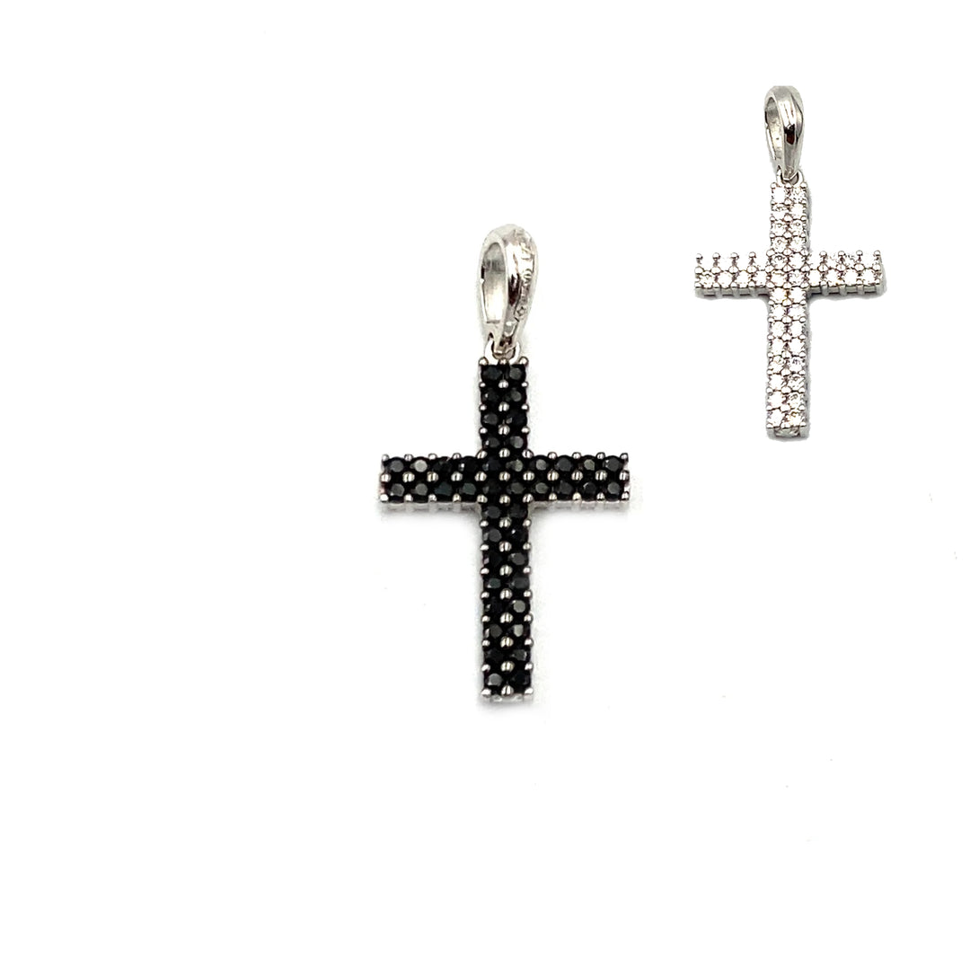 croce in oro con zirconi  neri  e bianchi - siciliano  gioielli 
