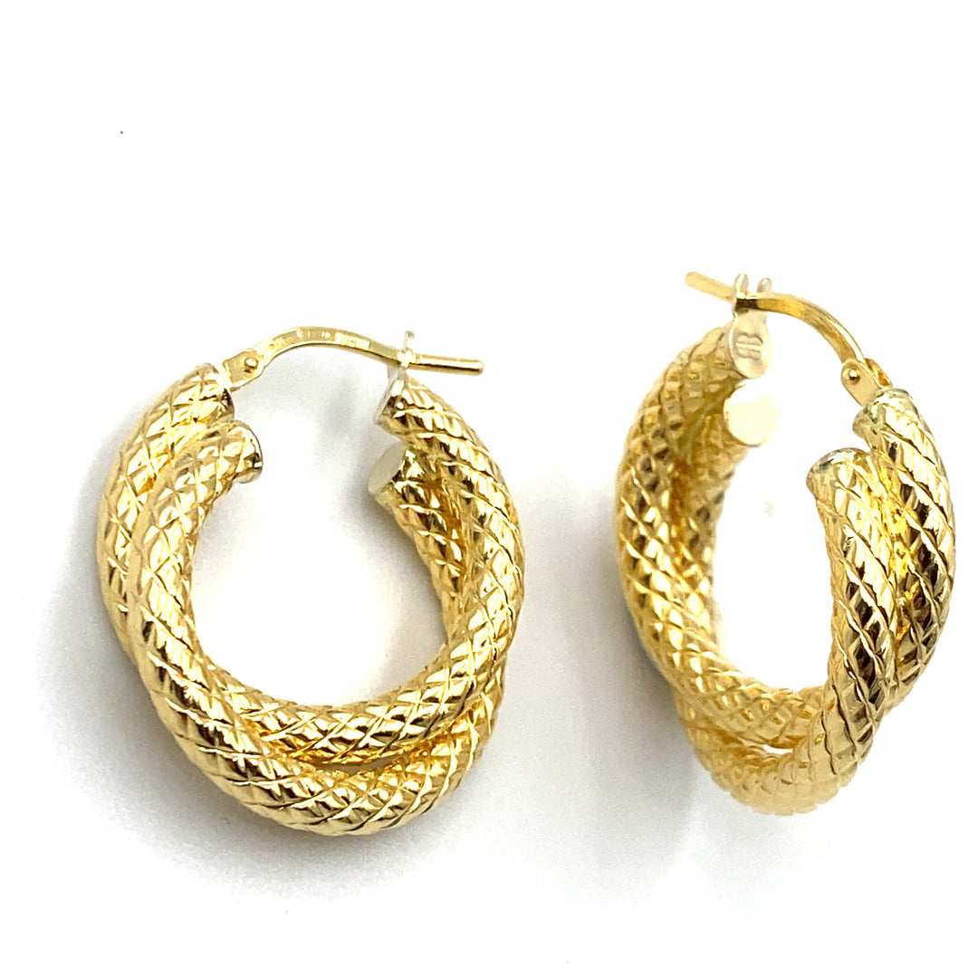 orecchini in oro giallo  da donna doppio  cerchio intrecciaito  unoaerre - siciliano  gioielli 