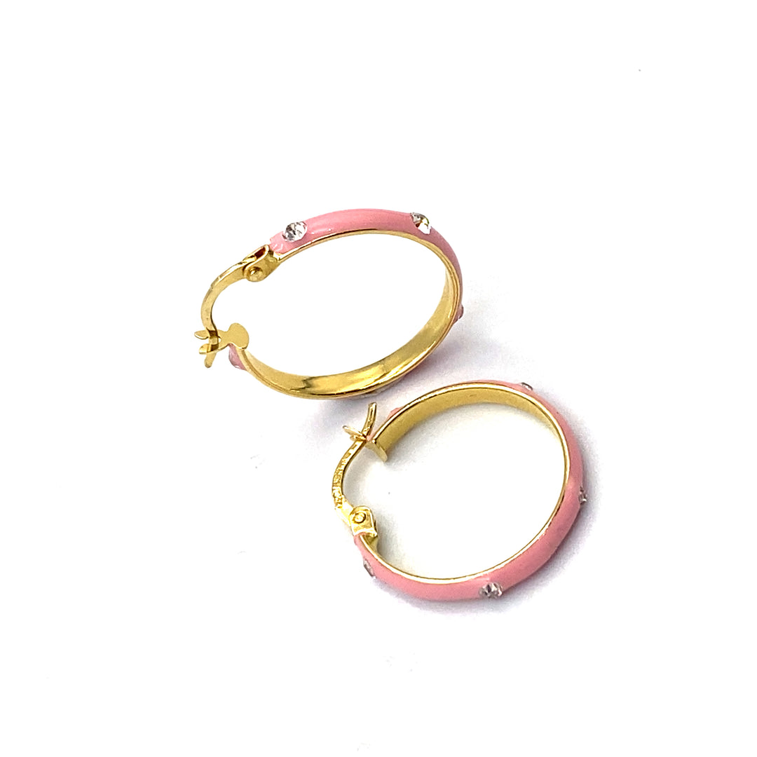 orecchini oro giallo smaltati di  rosa con zirconi bianchi siciliano gioielli 