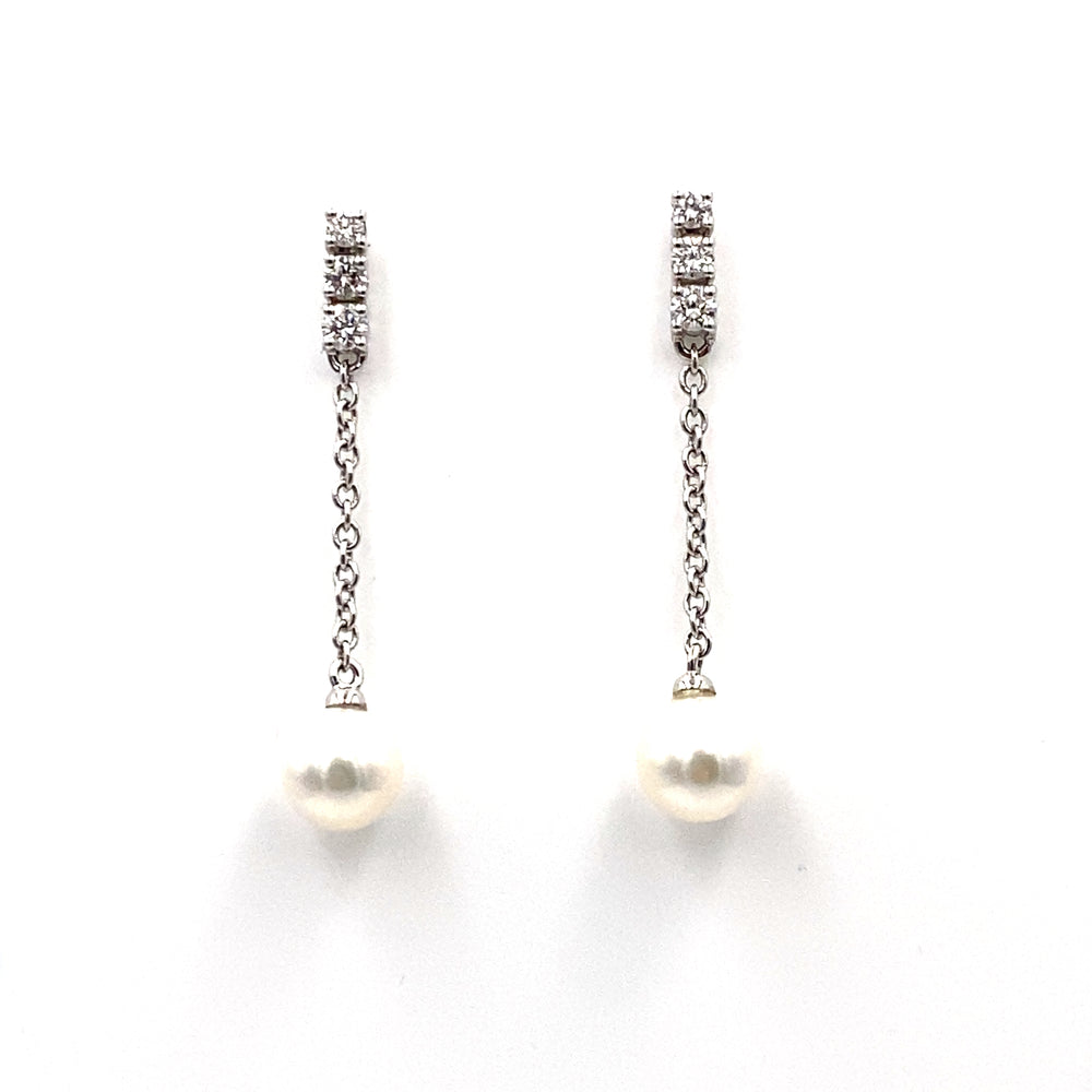 orecchini salvini in oro bianco con diamanti e perle - siciliano gioielli
