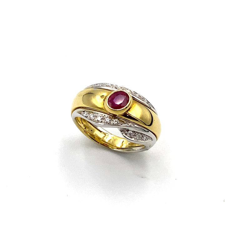 anello oro bicolore con diamanti e rubino le duchesse - siciliano gioielli