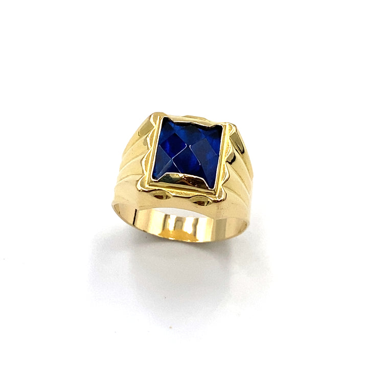 anello oro giallo con zircone blu siciliano gioielli