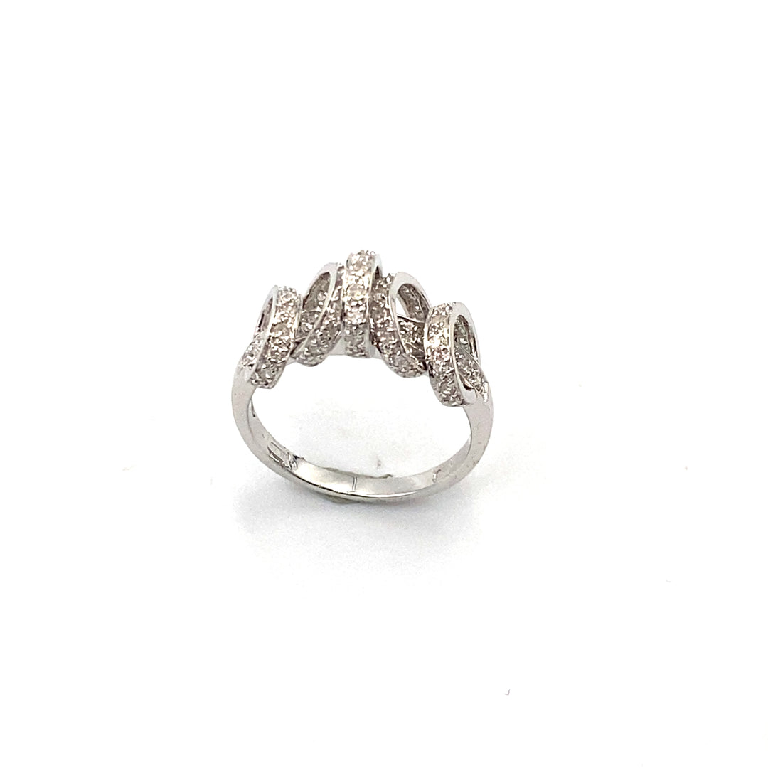 unoaerre anello in oro bianco  con anellini  e zirconi - siciliano  gioielli 
