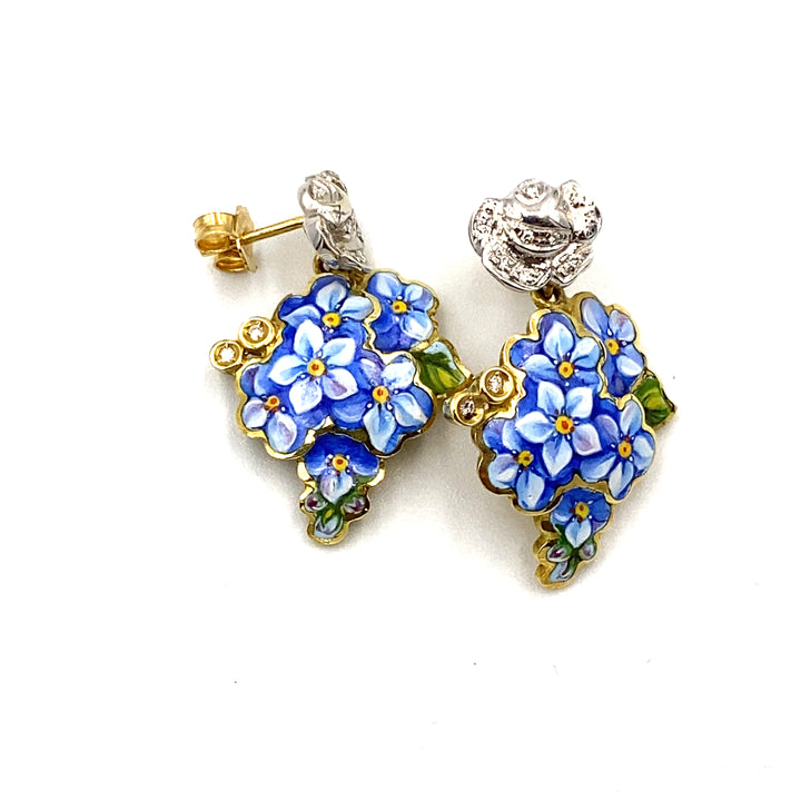 orecchini gabriella rivalta oro miniato bicolore dipinti a mano con diamanti - siciliano gioielli