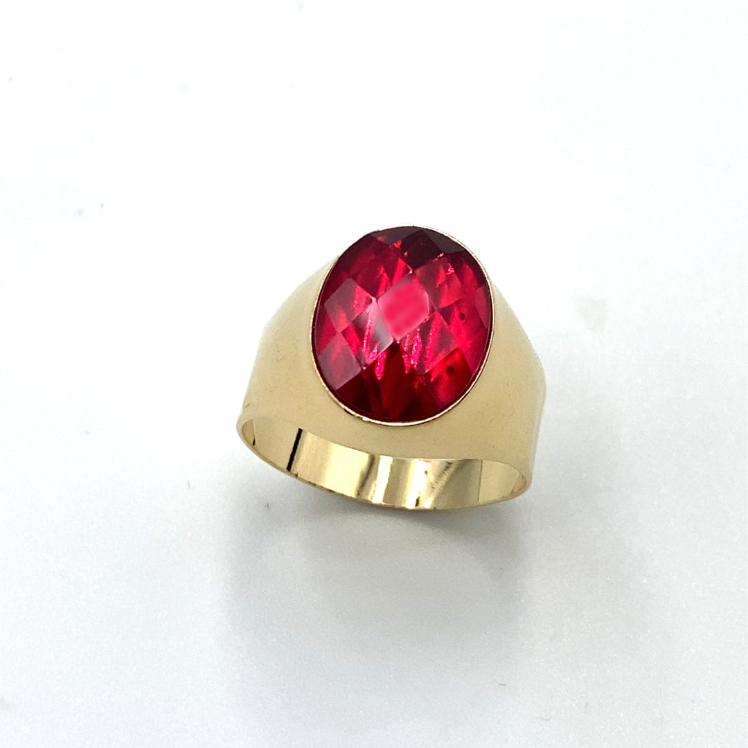 anello oro giallo con zircone rosso siciliano gioielli