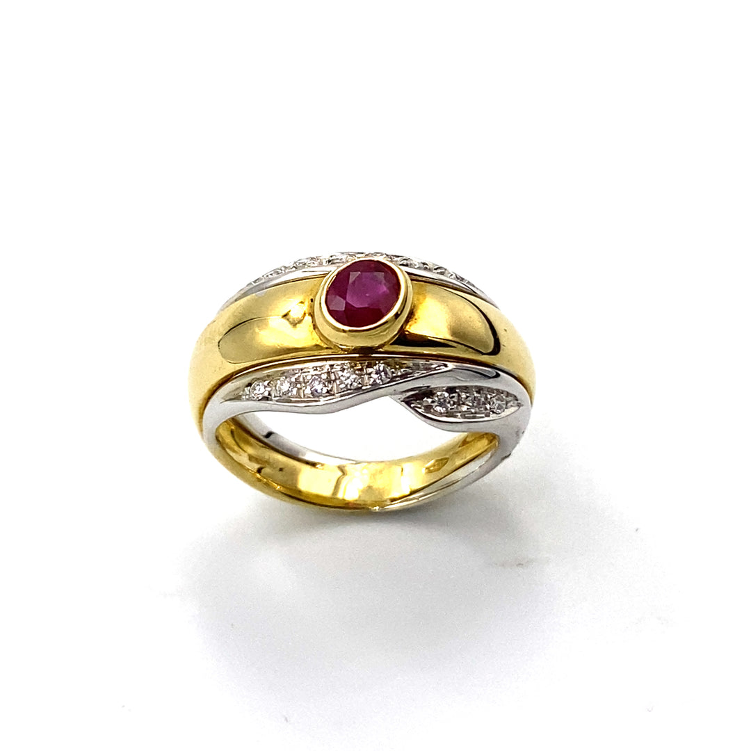 anello oro bicolore con diamanti e rubino le duchesse - siciliano gioielli