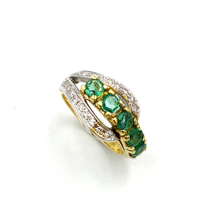 maison siciliano anello in oro bicolore con diamnti e smeraldi - siciliano gioielli