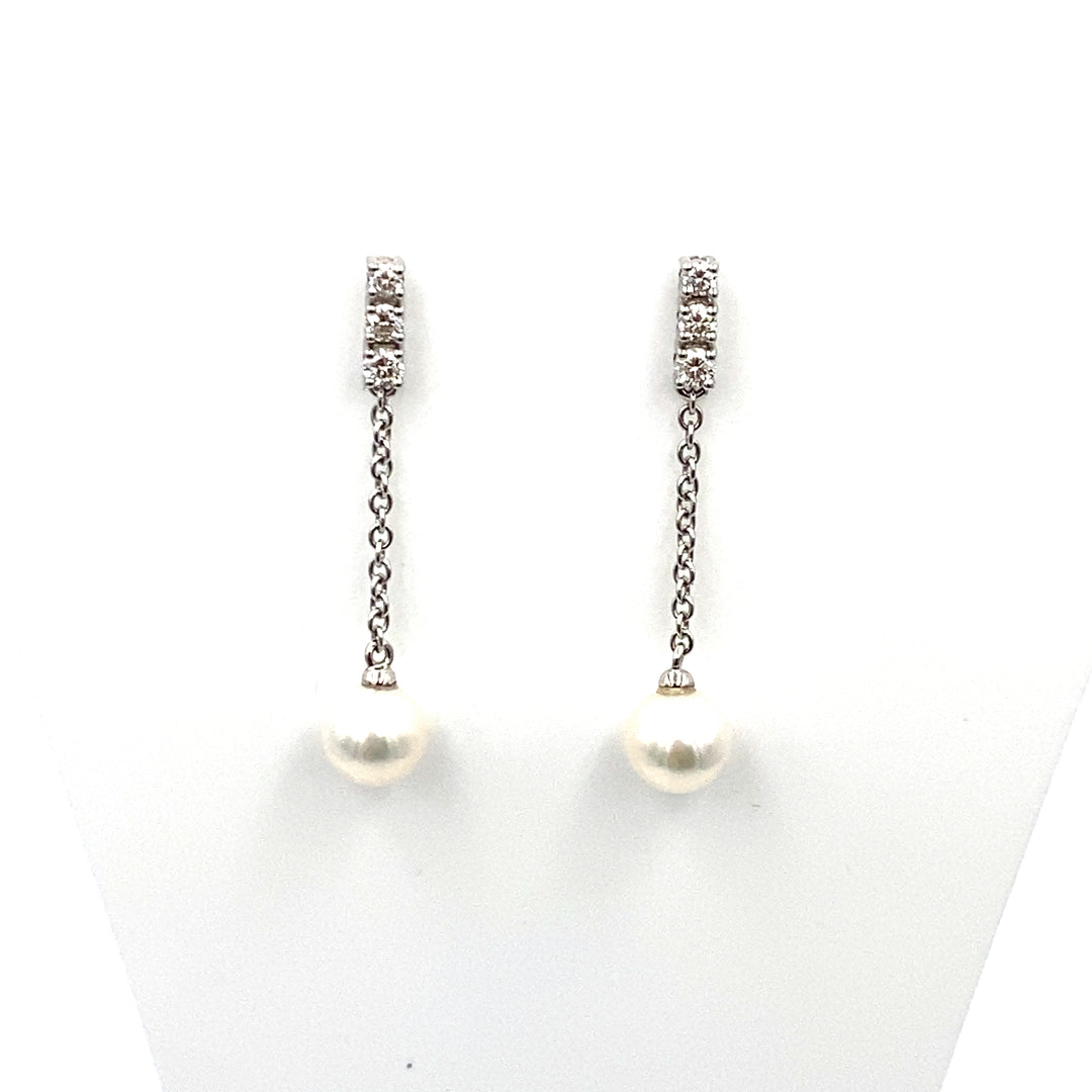 orecchini salvini in oro bianco  con diamanti  e perle - siciliano  gioielli 