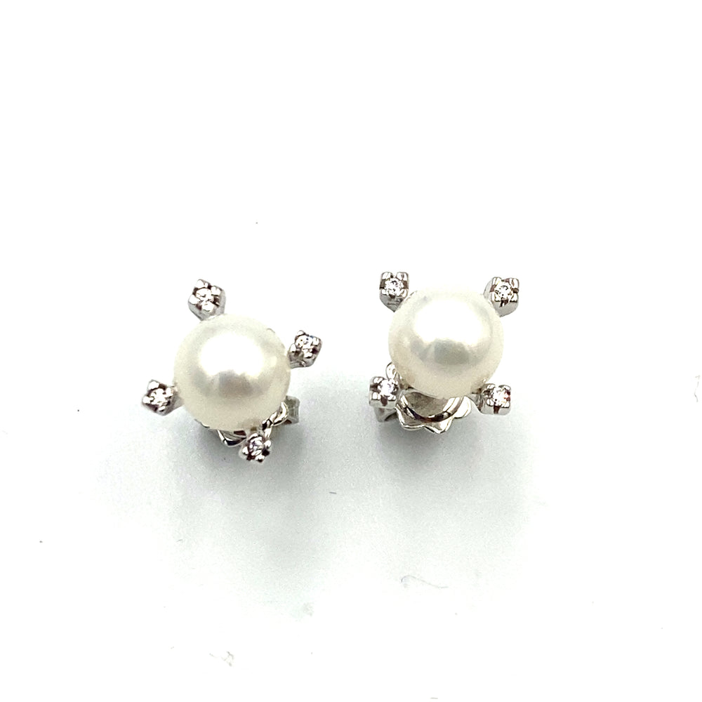orecchini a lobo in oro bianco con perle e zirconi siciliano gioielli