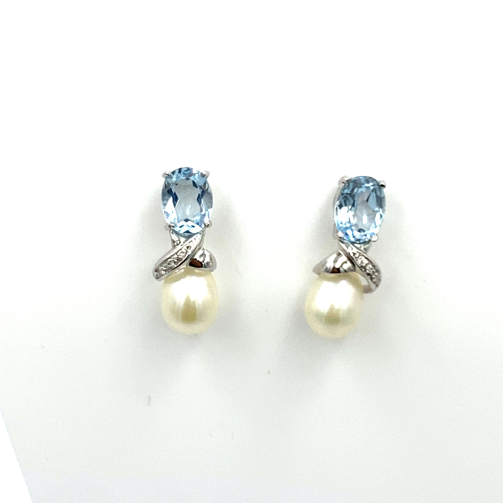 orecchini miluna oro bianco  gemme del  cielo diamanti e perle a goccia - siciliano gioielli 