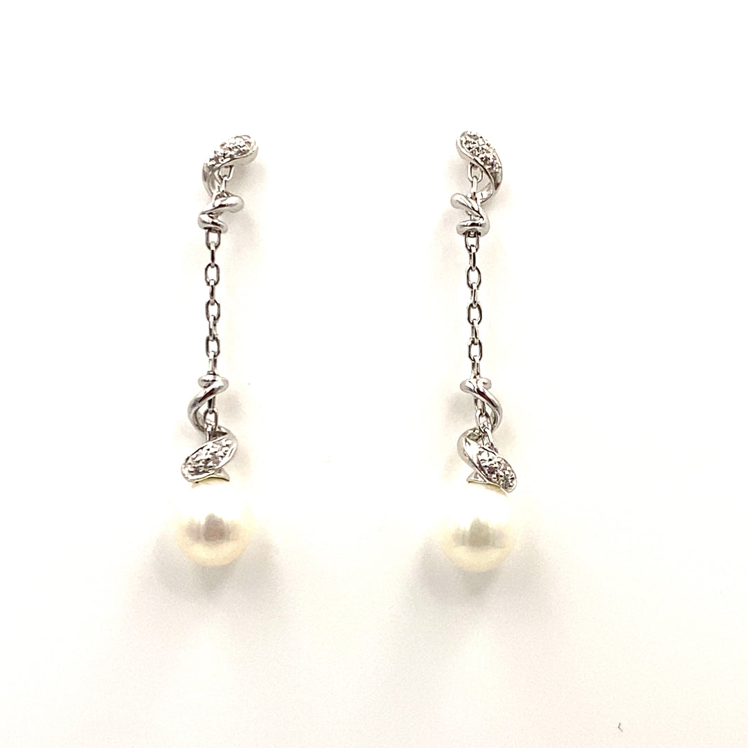 orecchini miluna perle in oro bianco e diamanti - siciliano gioielli