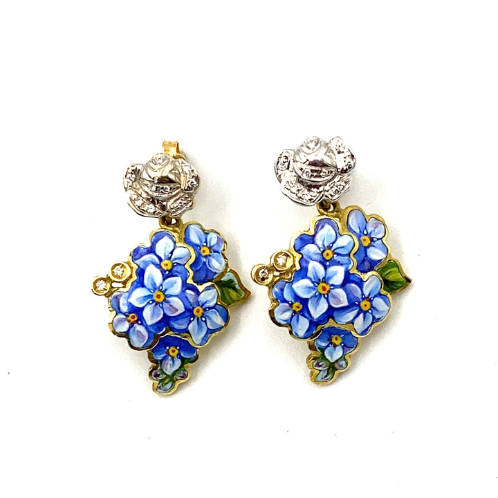 orecchini gabriella rivalta oro miniato bicolore dipinti  a mano con diamanti - siciliano gioielli 