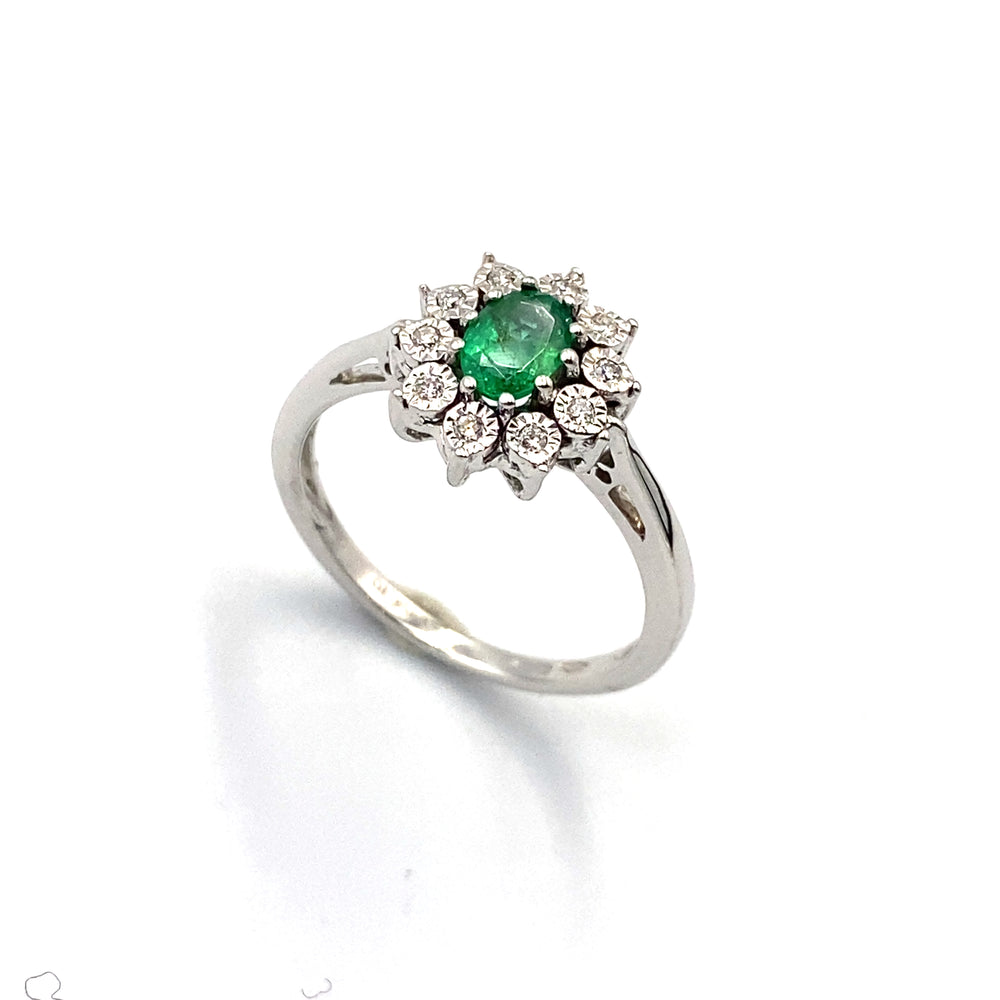 donna oro anello oro bianco diamanti e smeraldo - siciliano gioielli