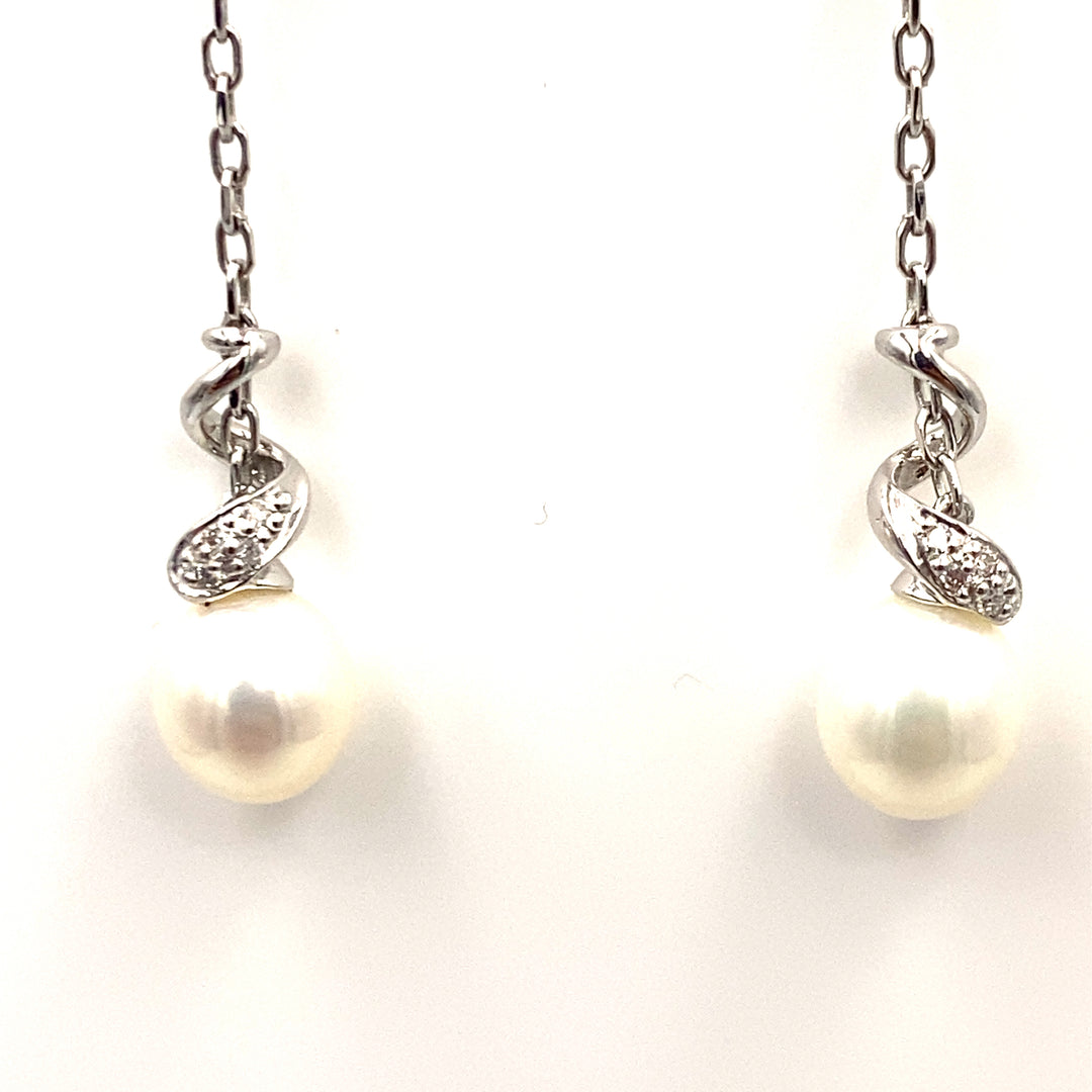 orecchini miluna perle in oro bianco e diamanti - siciliano gioielli