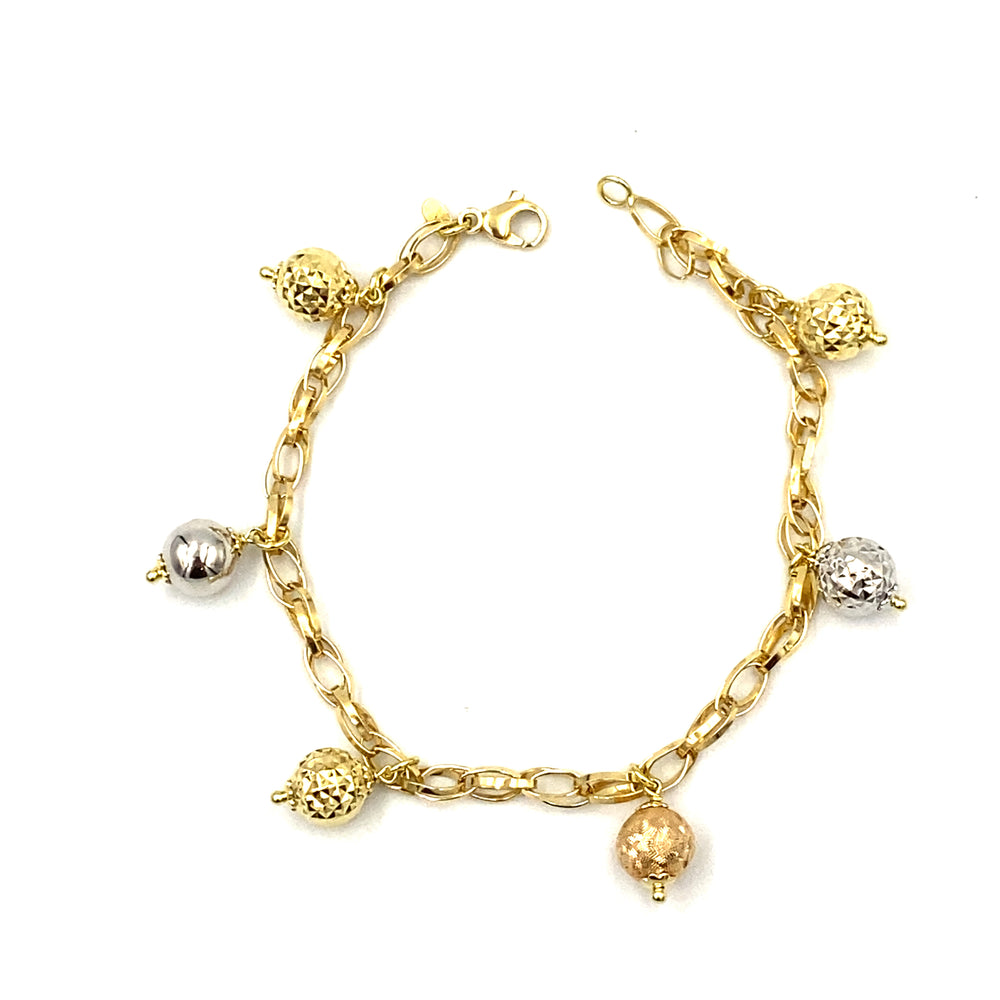 bracciale in oro giallo  con pendenti in oro giallo  rosè e bianco siciliano  gioielli 