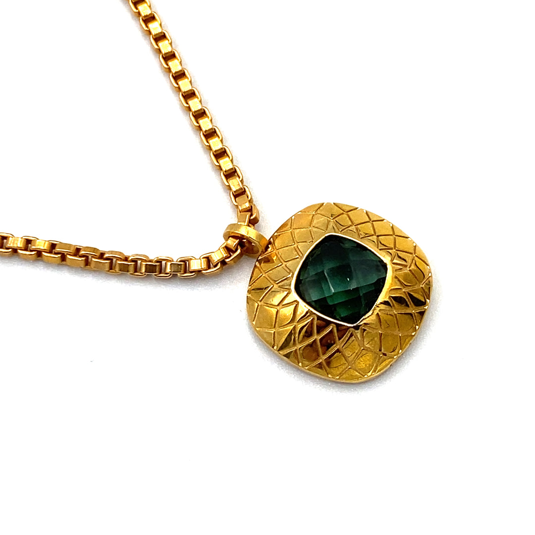 collana rebecca in bronzo dorato con tormalina verde - siciliano gioielli