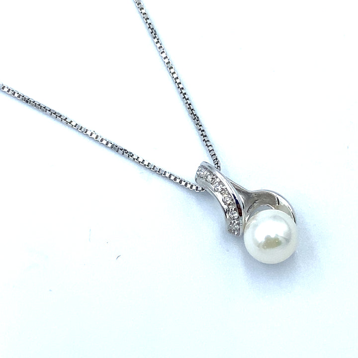 Collana con Pendente  Oro Bianco e Perla