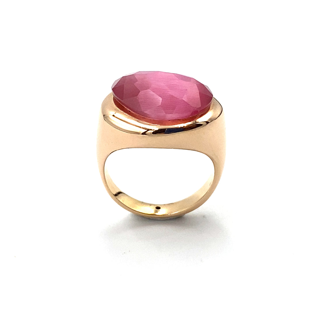 anello in oro rosa con quarzo rosa labriola oro - siciliano  gioielli 