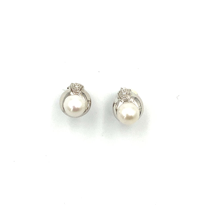 orecchini oro bianco con perle e diamnti miluna - siciliano gioielli