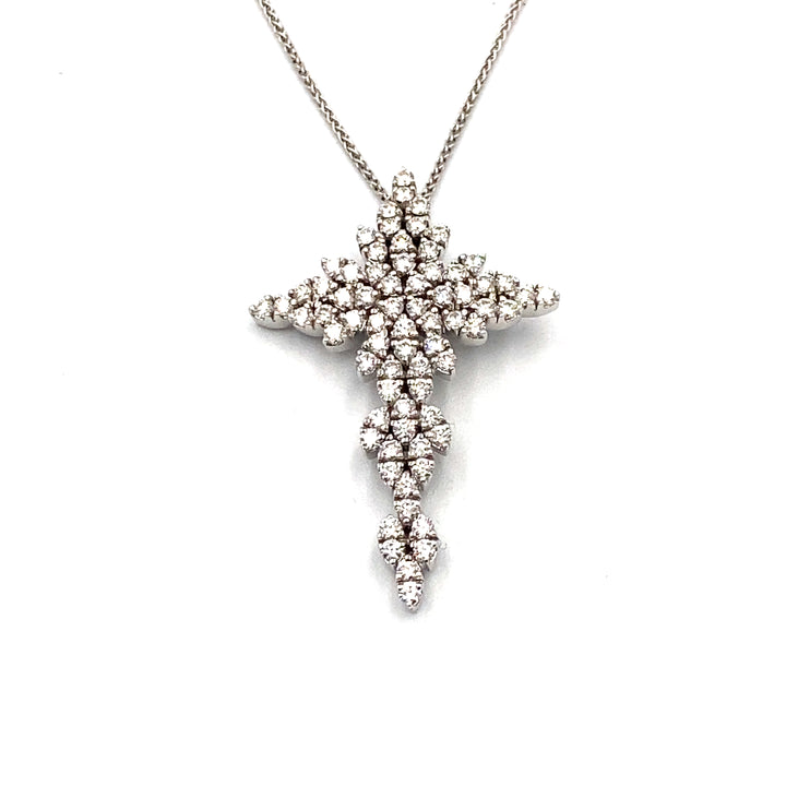 collana con pendente croce oro bianco e diamanti claudio fiorentino - siciliano gioielli
