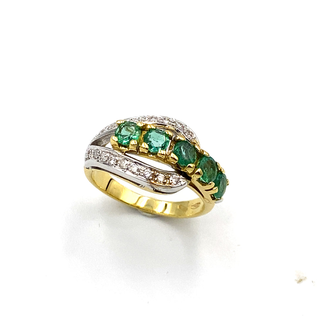 maison siciliano anello in oro bicolore con diamnti e smeraldi - siciliano gioielli