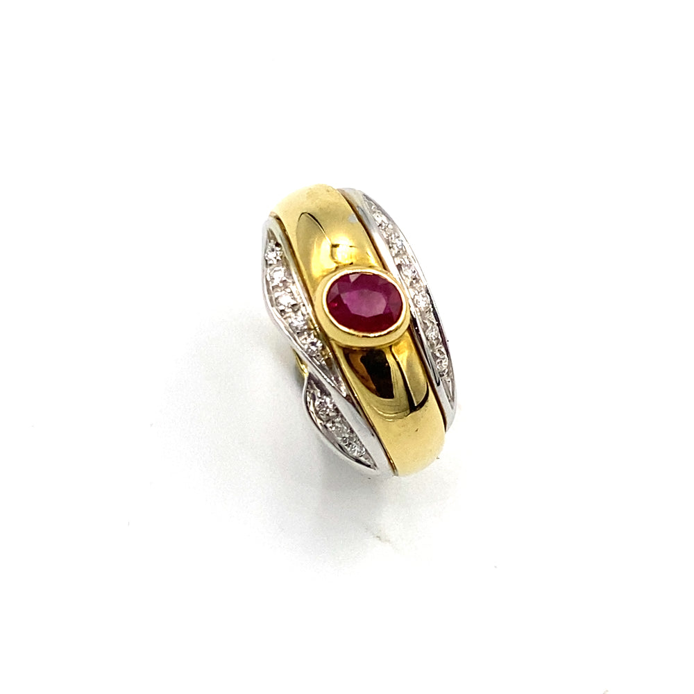 anello oro bicolore con diamanti  e rubino le duchesse - siciliano  gioielli 