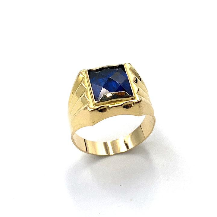 anello oro giallo con zircone blu siciliano gioielli