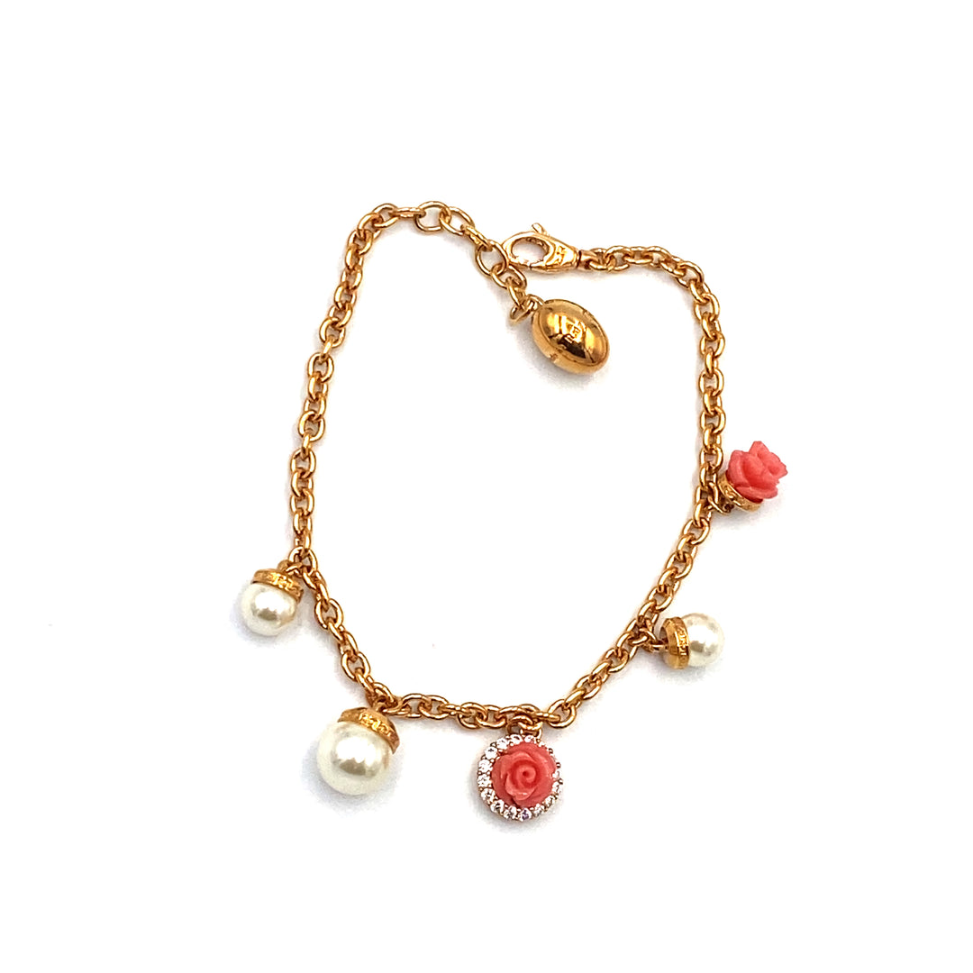 bracciale rebecca con perle e roselline in pasta di corallo - siciliano gioielli 