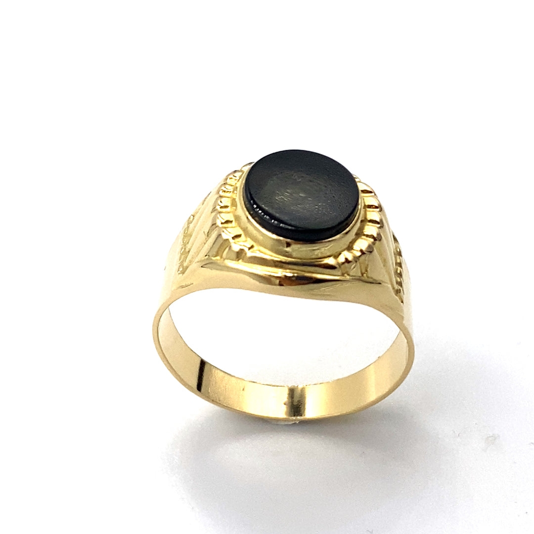 anello oro giallo con onice nero siciliano gioielli