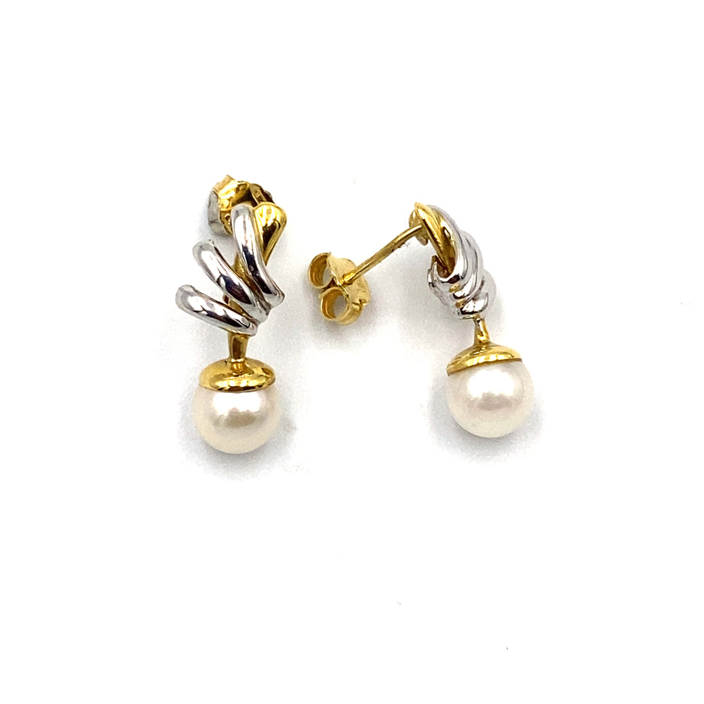 orecchini oro bicolore con perla bianca siciliano gioielli