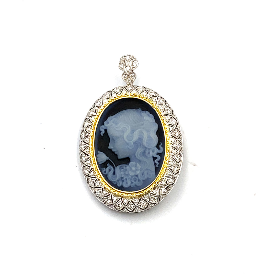 Pendente Spilla Cameo Agata Blu