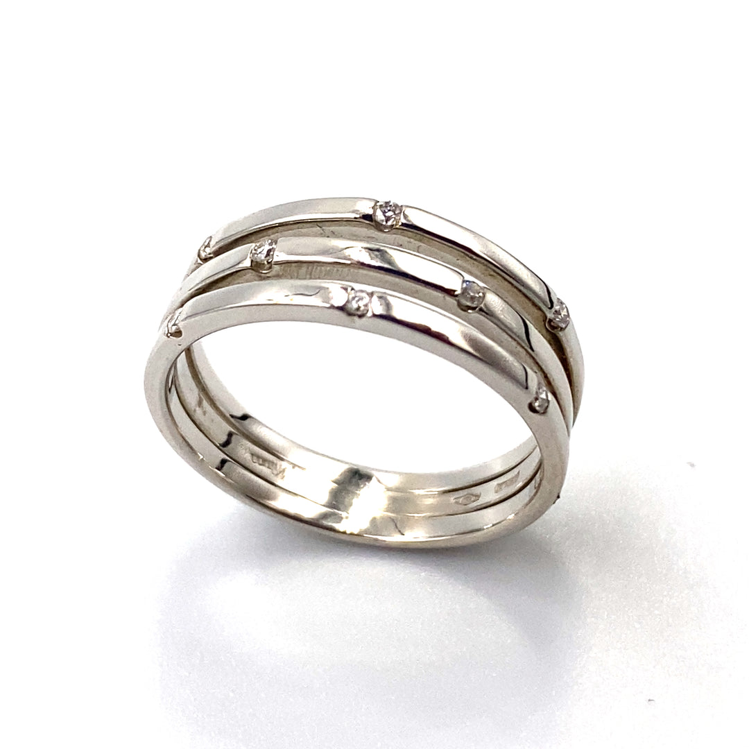 anello miluna tre fasce oro bianco e diamanti - siciliano gioielli
