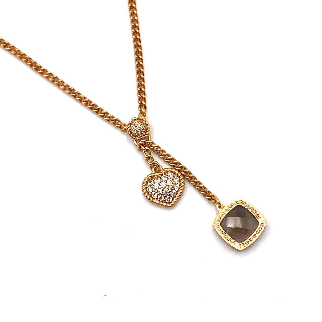 collana melrose di rebecca in bronzo dorato con pendente cuore e pietra quarzo fumè - siciliano gioielli