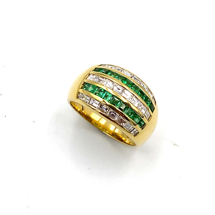 anello maison siciliano oro giallo con smeraldi e diamanti - siciliano gioielli