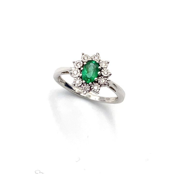 donna oro anello oro bianco diamanti e smeraldo - siciliano gioielli