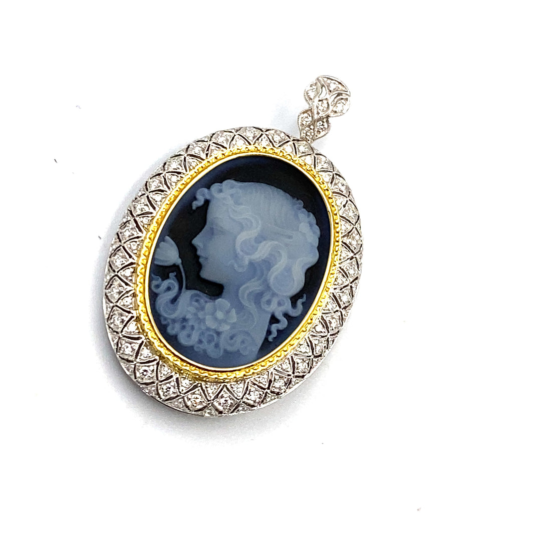 Pendente Spilla Cameo Agata Blu